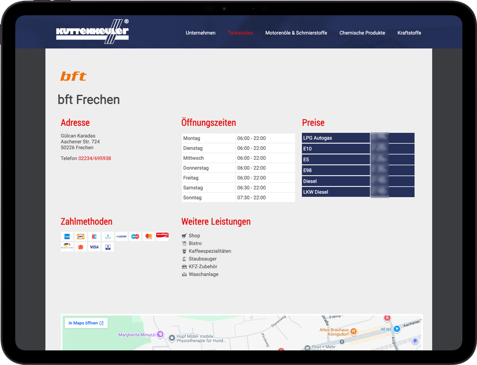 Kuttenkeuler Tankstellen Verwaltung - Beispiel Webseite