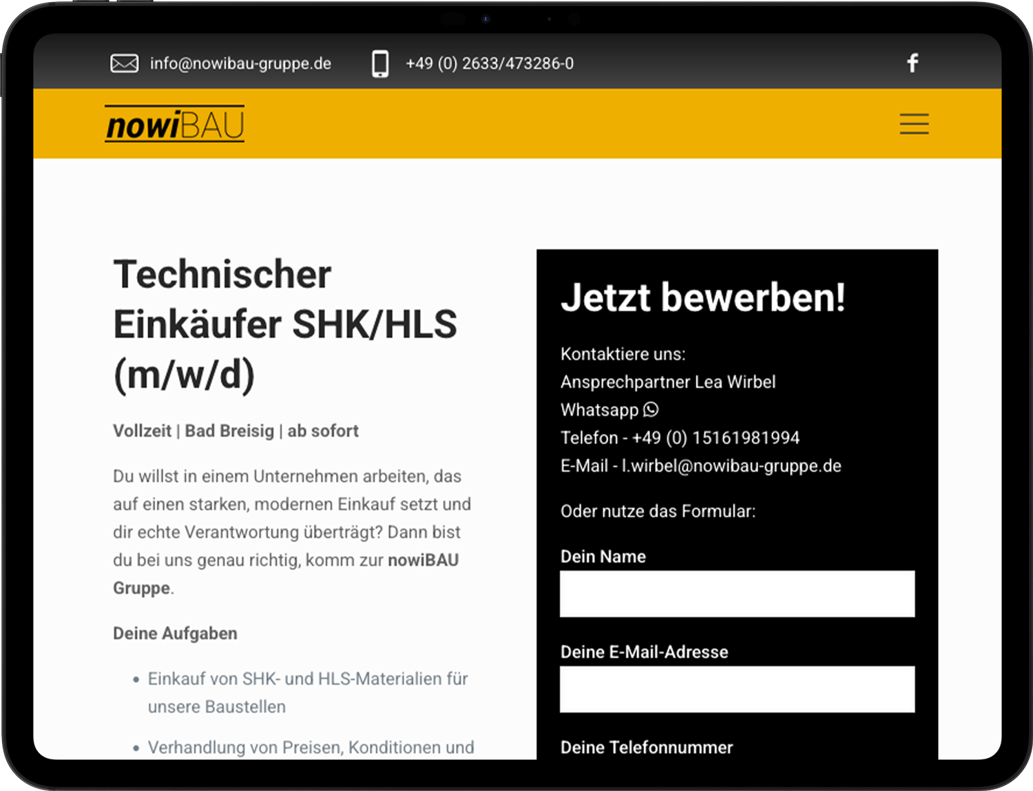 nowi-bau-jobboard Jobboard bei der neuen Webseite von nowi-bau.de