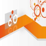 Abstrakte Grafik mit orangefarbenen und weißen Kreisen, die Fahrradräder symbolisieren, auf einem orangen Hintergrund.