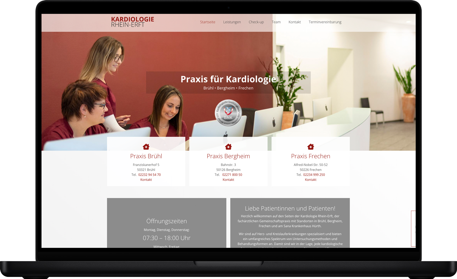 Bild der neuen Webseite von der Kardiologischen Praxis Rhein Erft