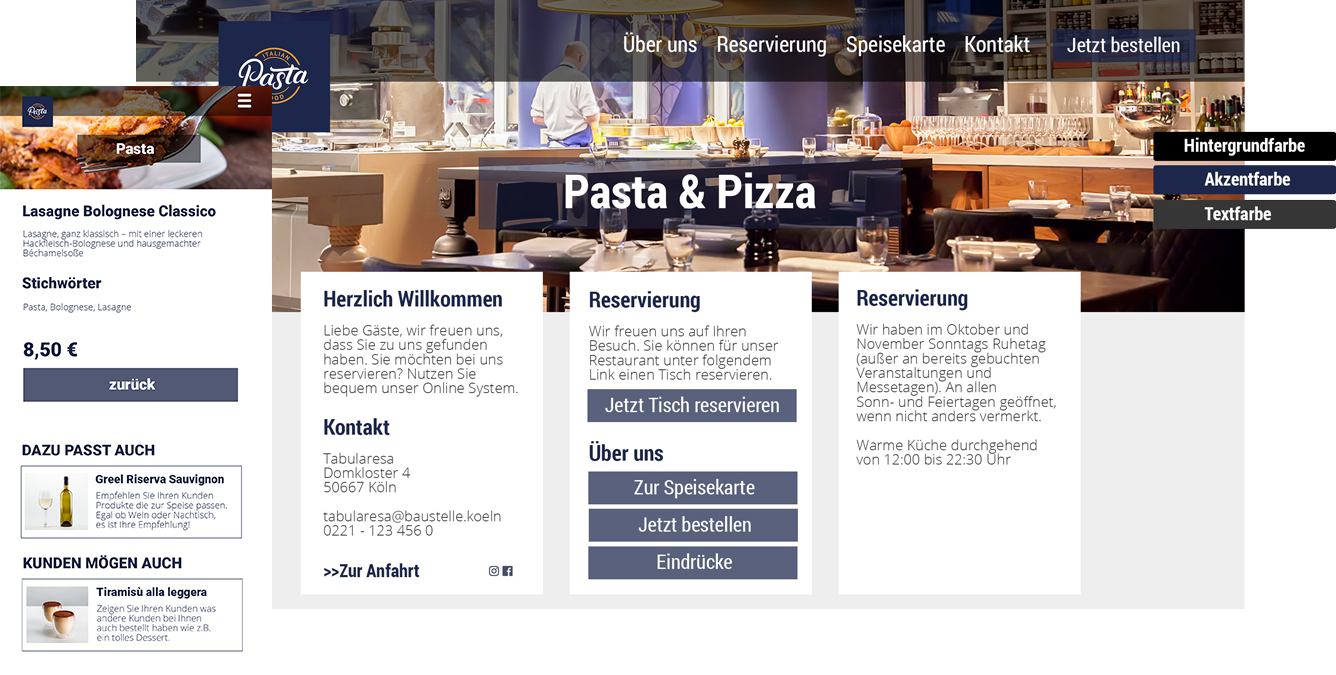 Bild von einer Restaurant Webseite und digitalen Speisekarte