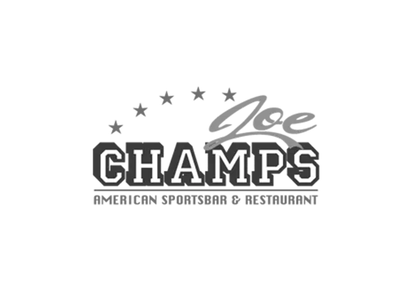 CHAMPS-Logo mit stilisiertem, springendem Gepard darüber in Grautönen.