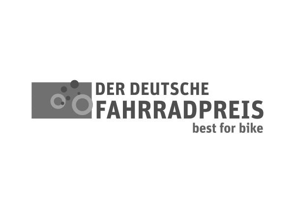 Logo des Deutschen Fahrradpreises mit dem Slogan "best for bike" und grafischen Kreisen in Grau.