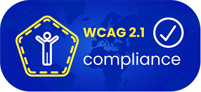 WCAG 2.1 Konformität mit Symbol eines Menschen und einem Häkchen auf blauem Hintergrund.