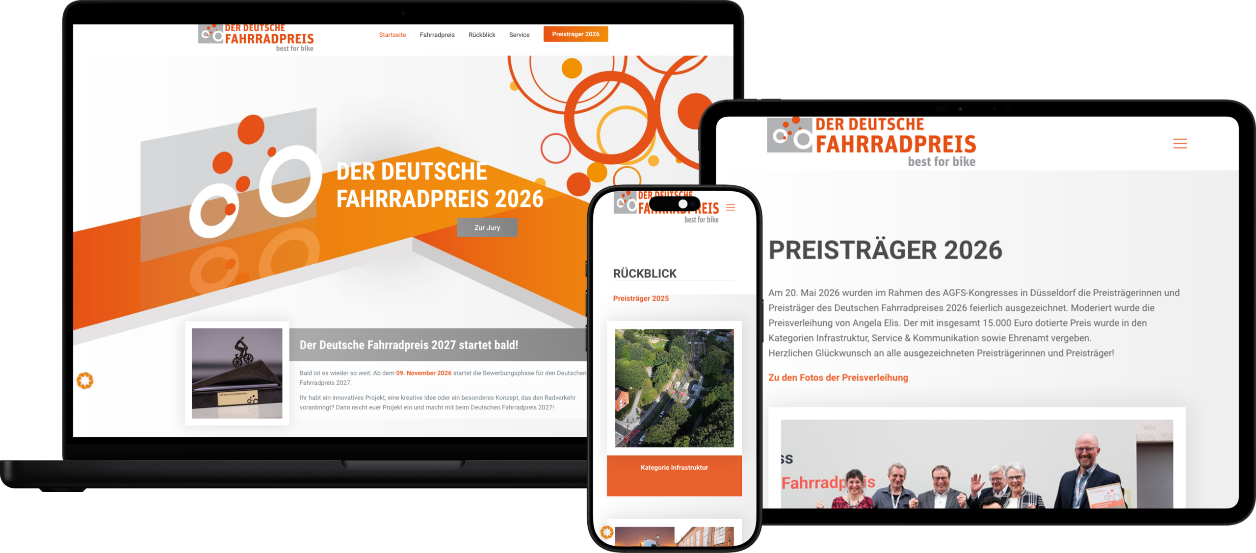 dfp-all-devices Webseite des Deutschen Fahrradpreis - Webdesign Beispiel auf verschiedenen Endgeräten