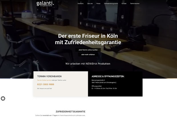 Friseursalon in Köln bietet Zufriedenheitsgarantie, Termine online buchbar, mit Adresse und Öffnungszeiten auf der Webseite.