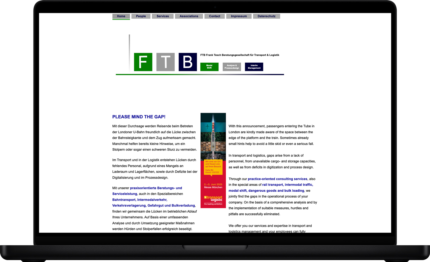 Alte Webseite von FTB Consulting für den Before and After Vergleich