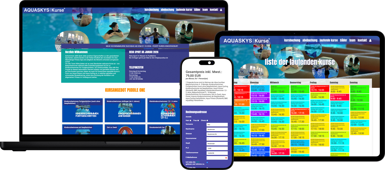 Aquaskys - Schwimmschule mit eigener Kursverwaltung - Webseiten Bild