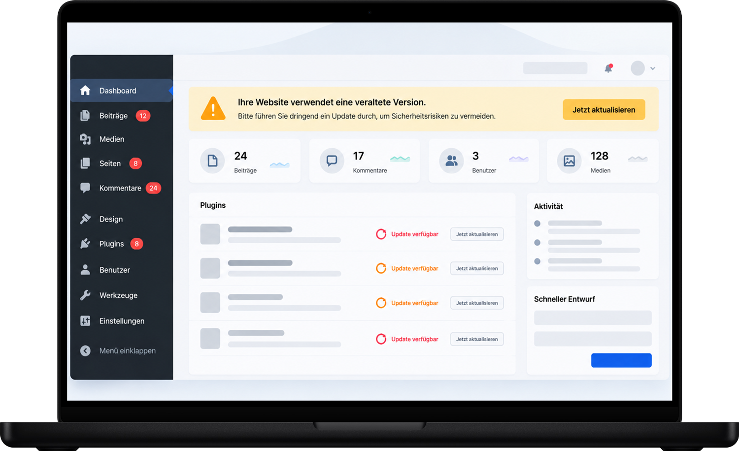 website-beispiel-veraltetes-system Beispielbild eines veralteten Content-Management-Systems